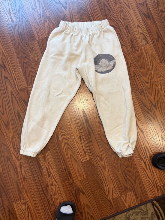 Boys Lie Pants - Boys Lie Cream Jogger Sweatpants with Gray Graphic